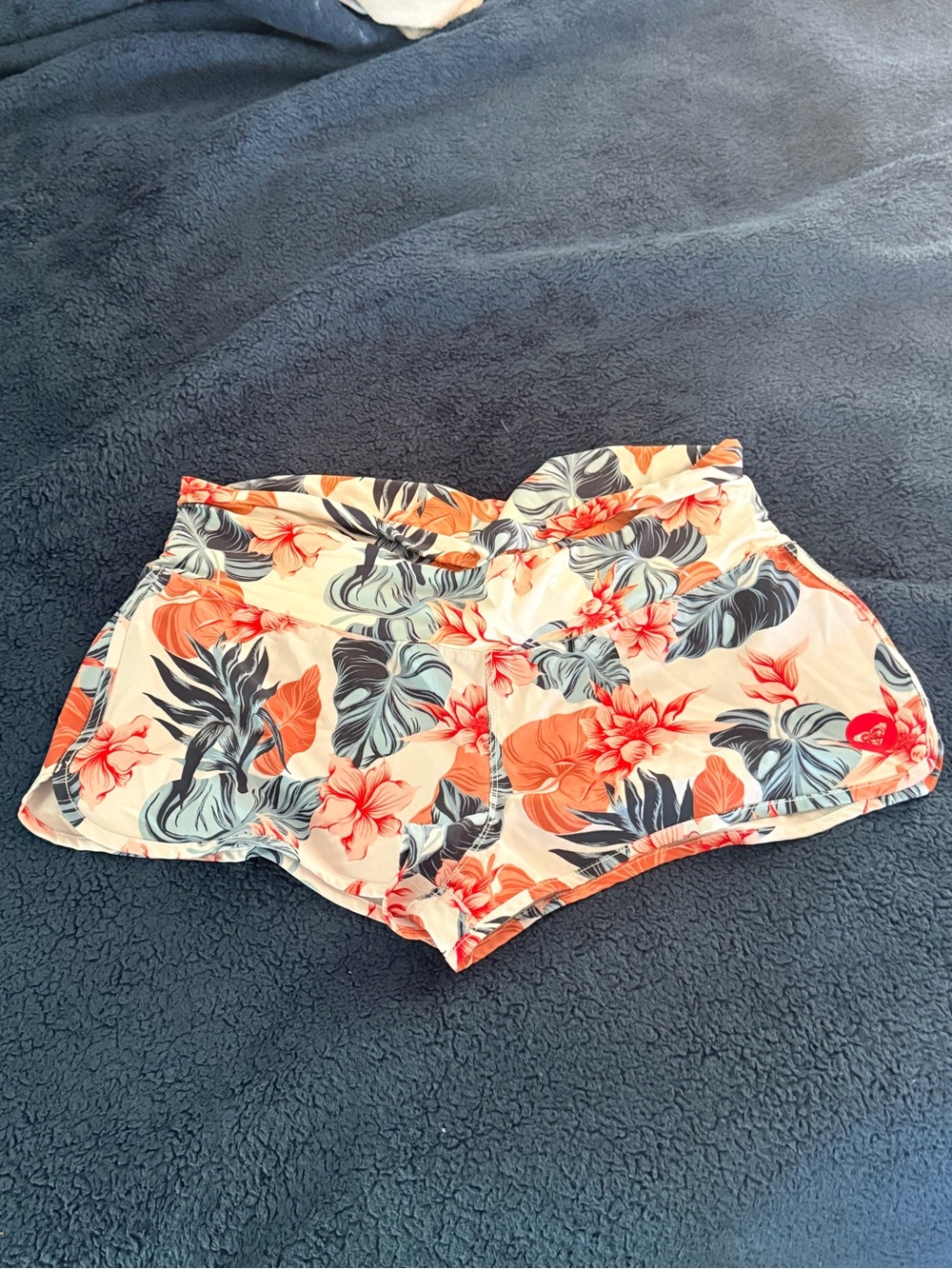 Roxy Floral Print Women’s Swim/Beach Shorts in Coral & Navy size XL